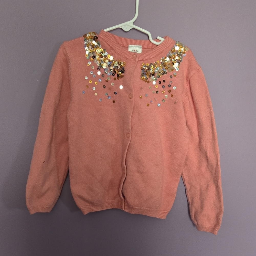 Pink Cardigan with Gold Sequins